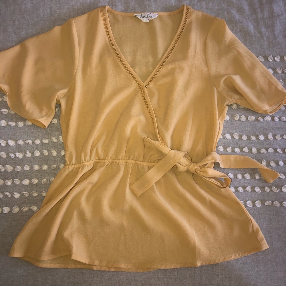 Yellow front tie peplum top